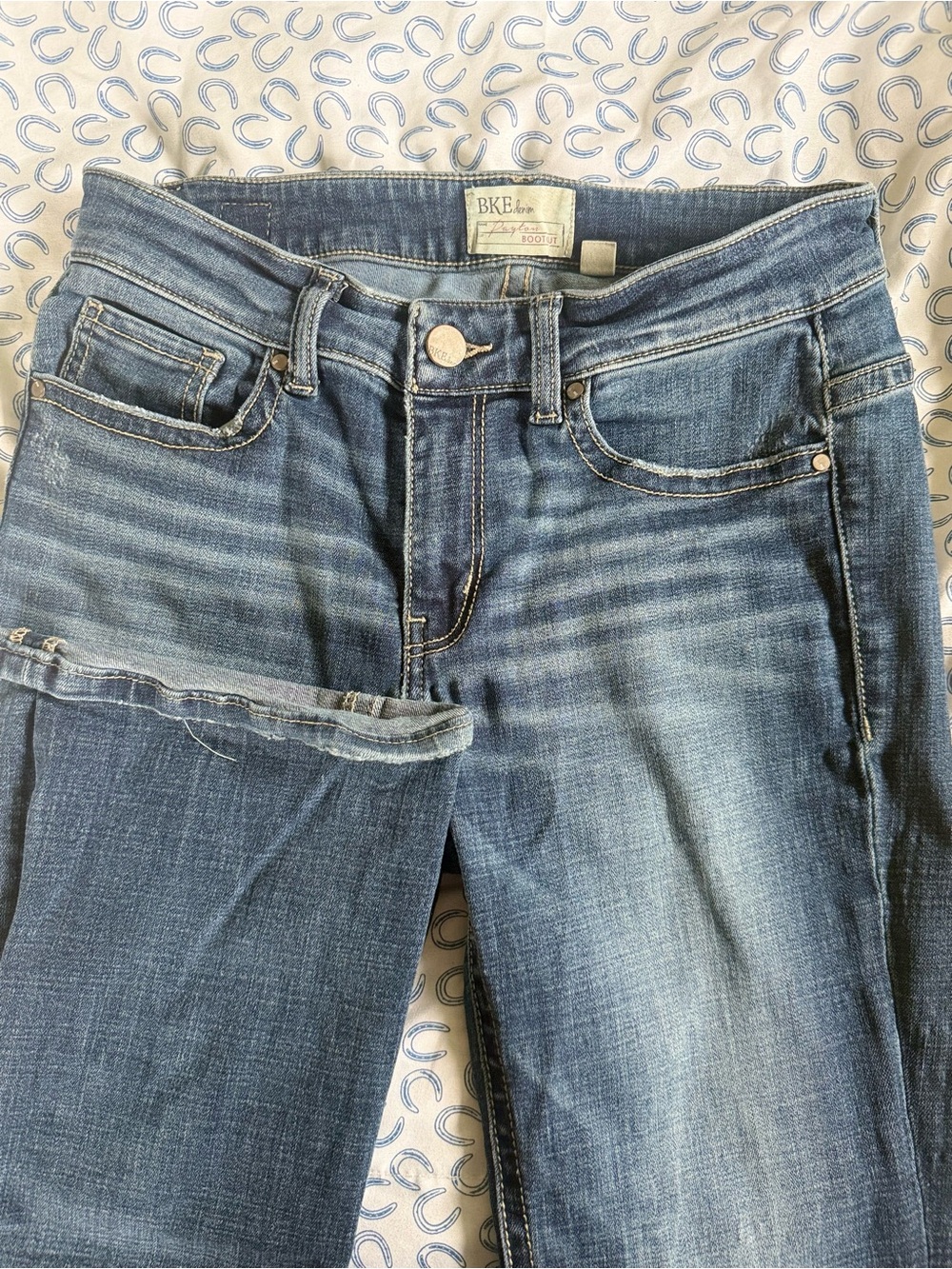 BKE Women's Blue Bootcut Jeans with Faded Detail